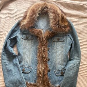 Denim Jacket with Faux Fur Trim
